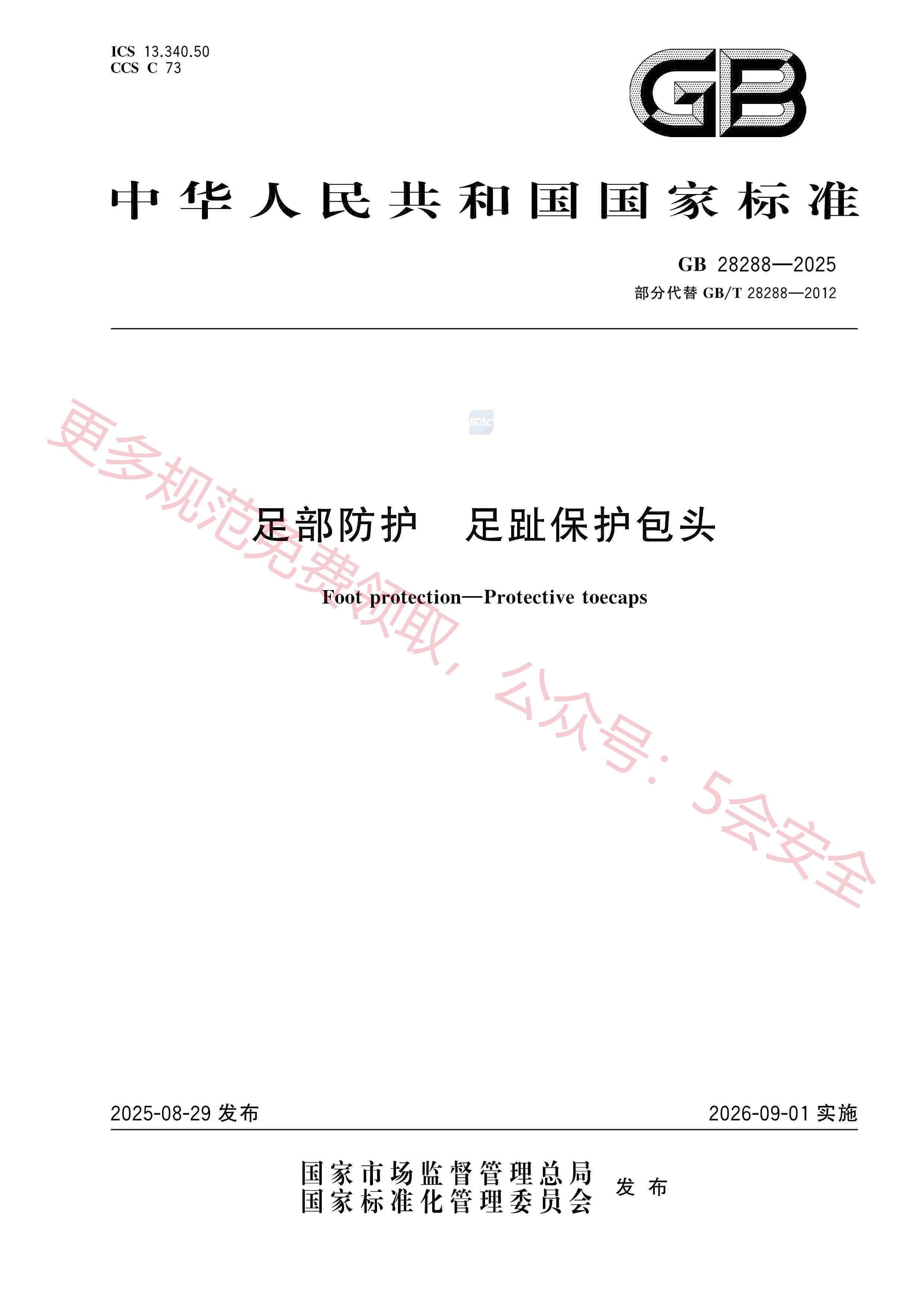 GB28288-2025足部防护足趾保护包头