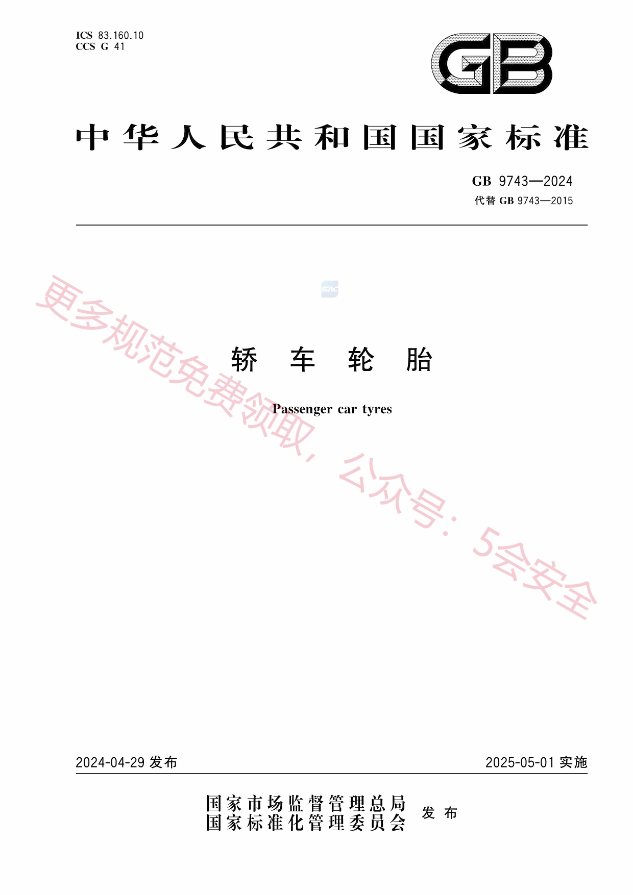 GB9743-2024轿车轮胎