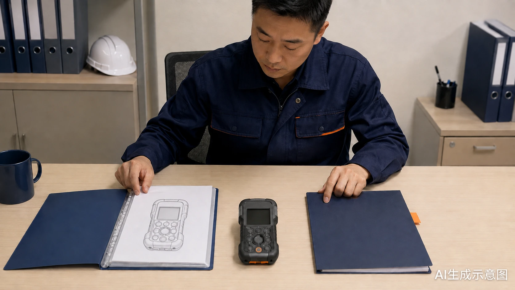 复核人员对照具体检测仪器、说明资料与本次检测记录,AI生成示意图。