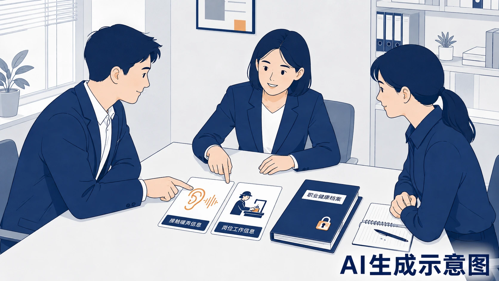人员管理与职业卫生岗位交接信息的AI示意图,非涉事企业