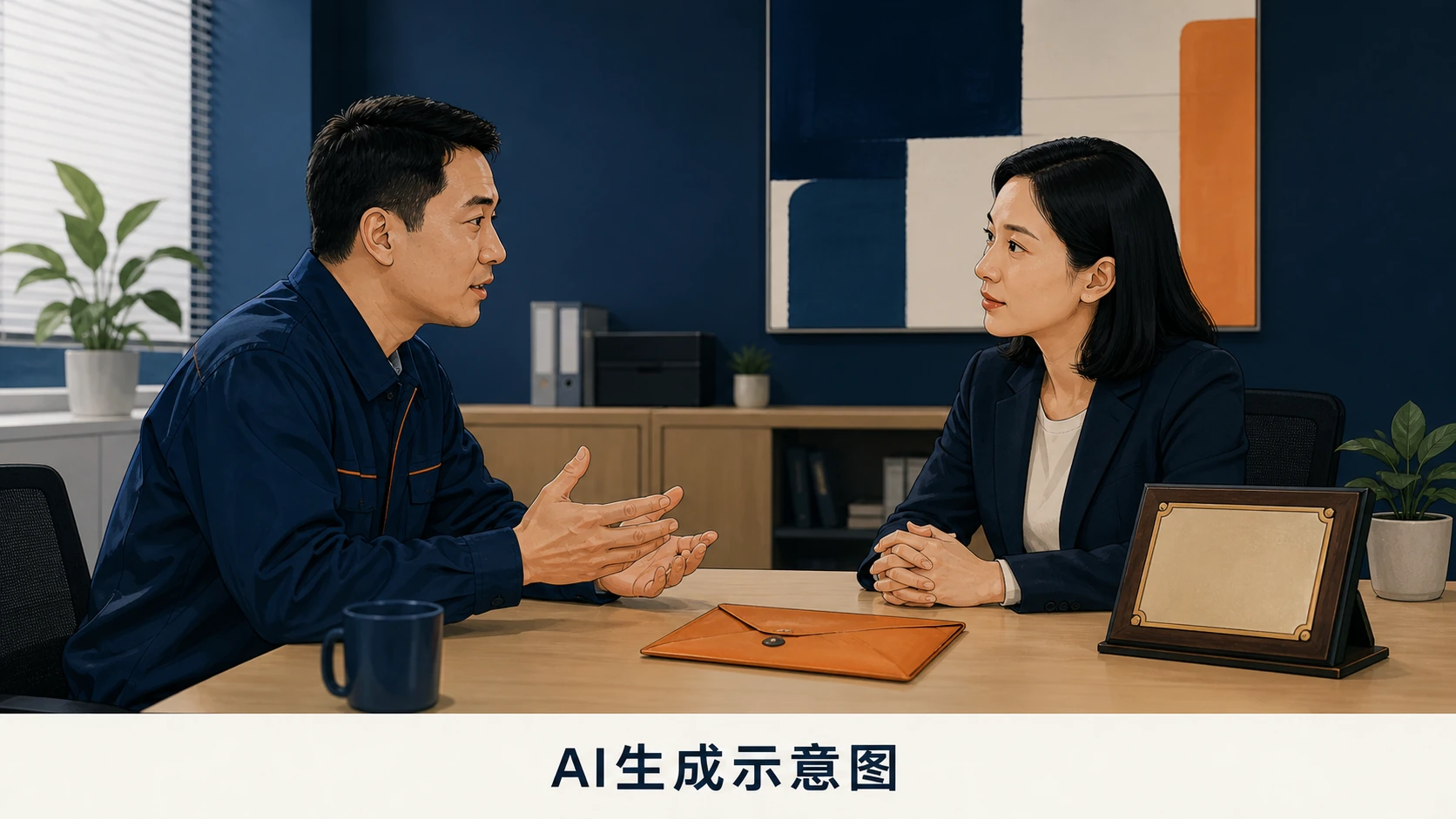 管理人员听取员工的异常报告并检查考核信号,AI生成示意图
