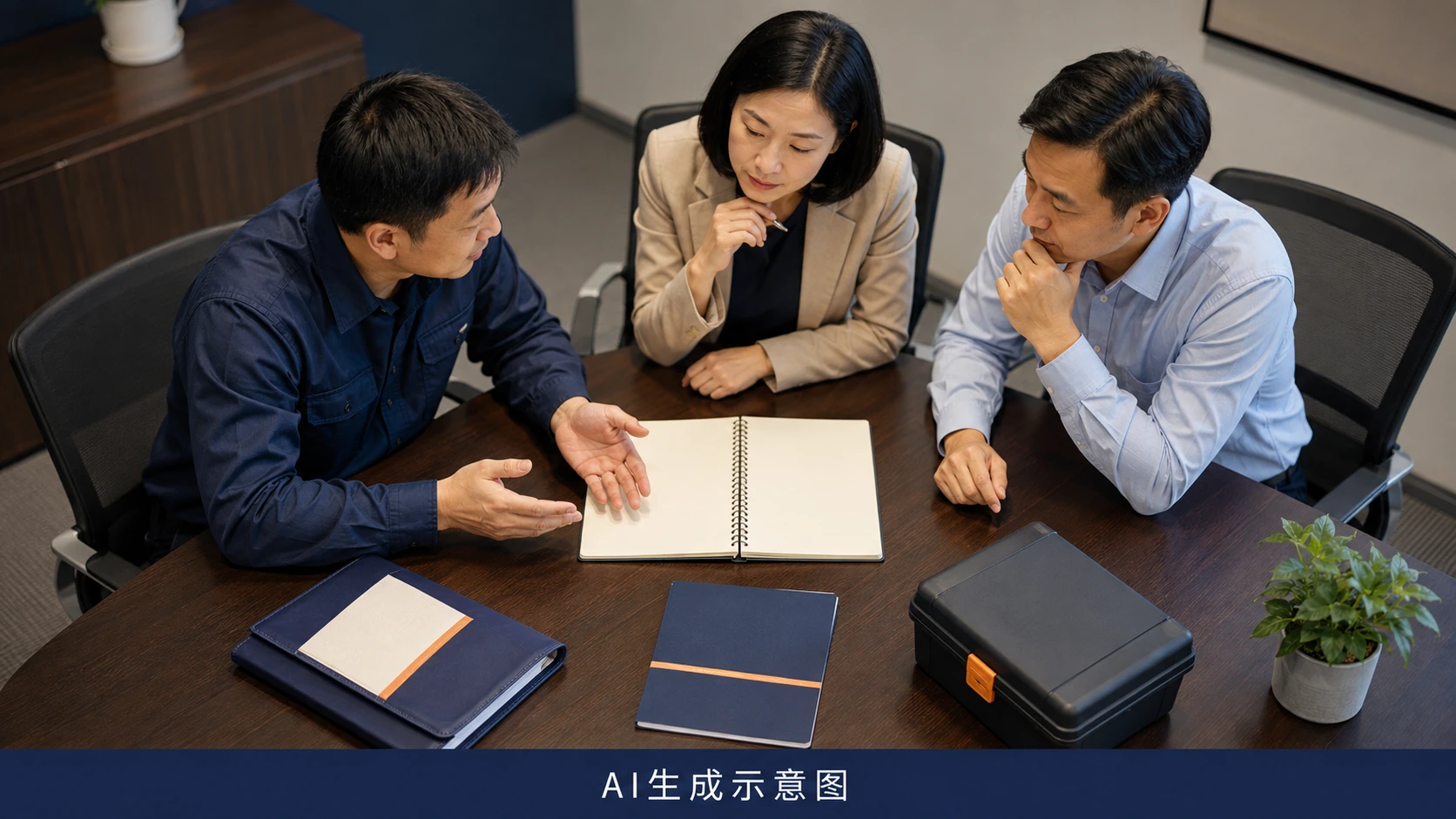 设备、安全和财务人员共同查看已有设施的持续投入需求,AI生成示意图