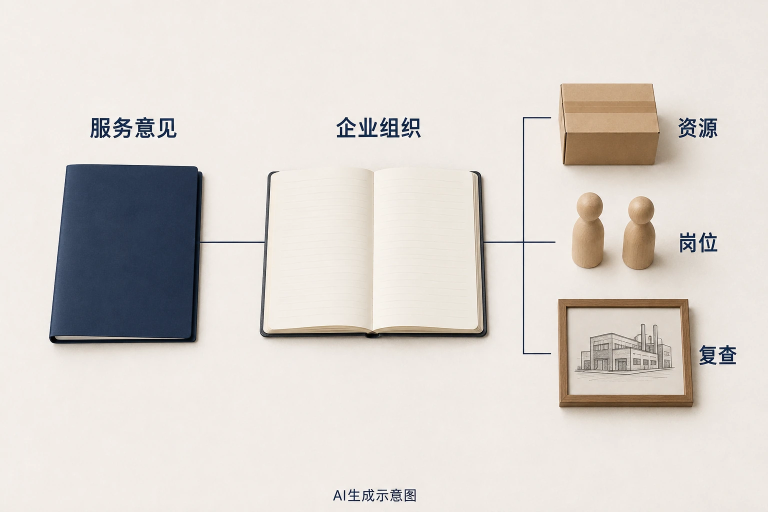 服务交付与企业组织实施之间的联系,AI生成示意图