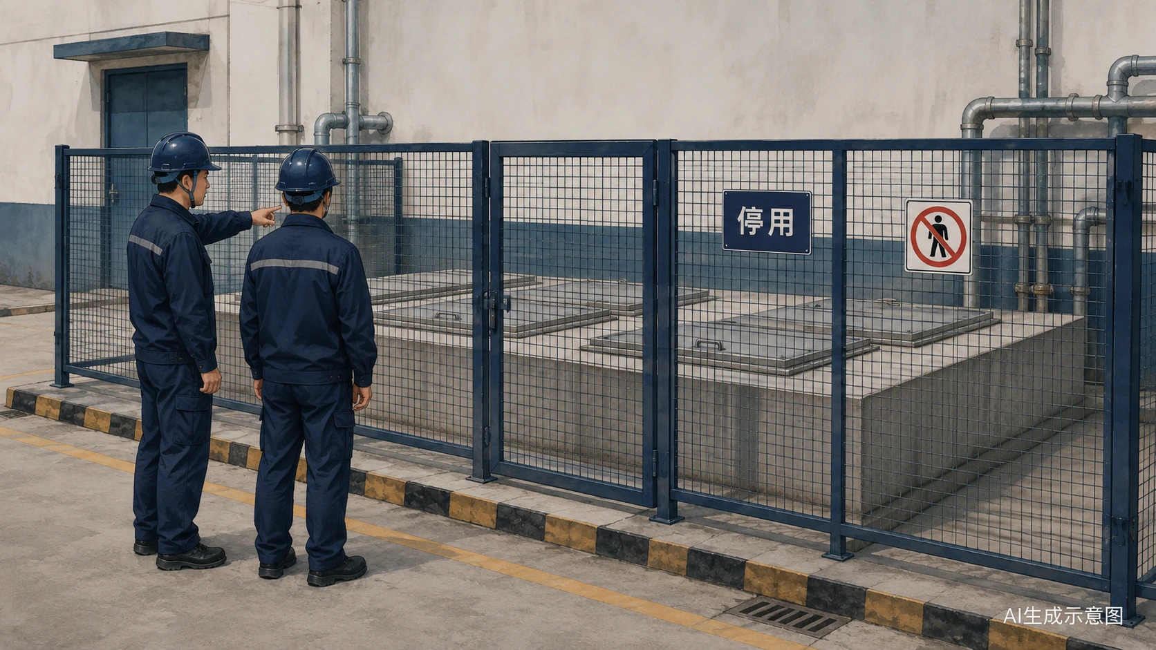 停用设施仍需明确空间状态和入口控制责任,AI生成示意图