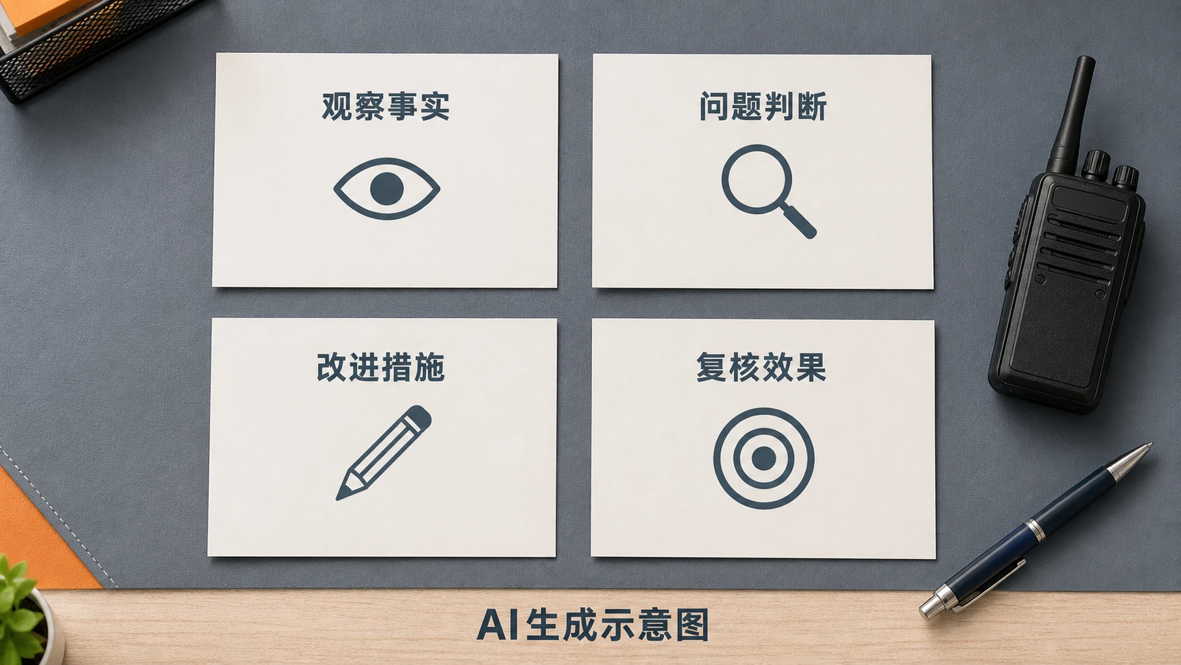 AI生成示意图:观察事实、问题判断、修订及再验证的独立记录对象。