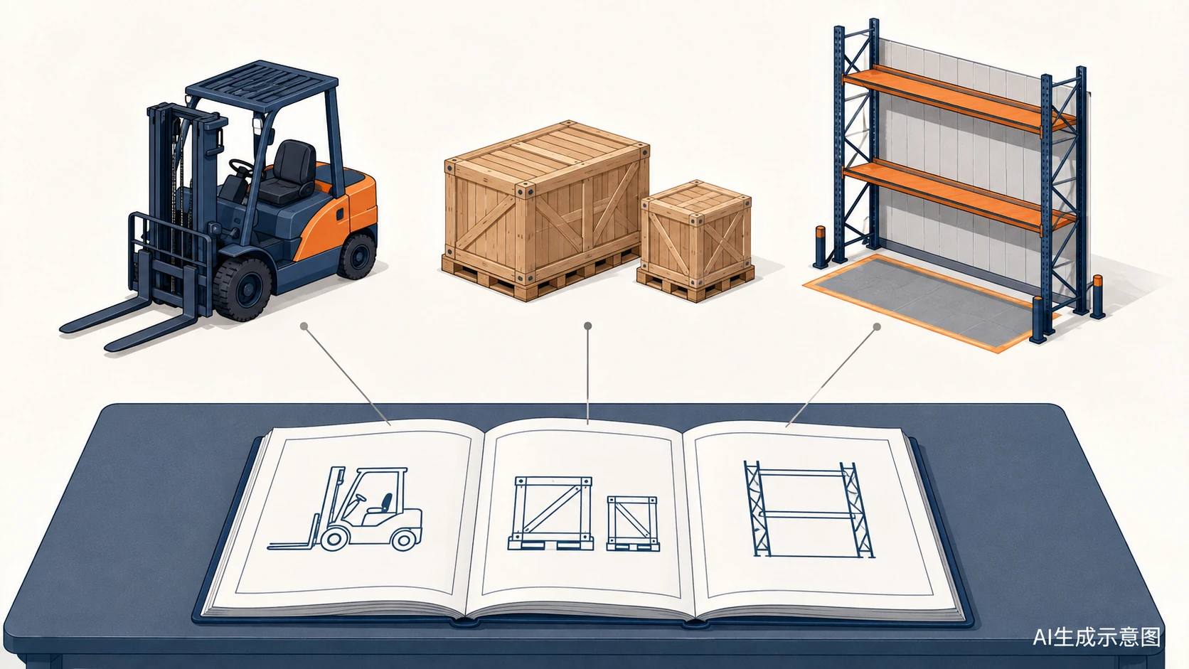 AI生成示意图:实车身份、货物实况和取放任务共同指向本车载荷资料,图中不提供通用计算数值。