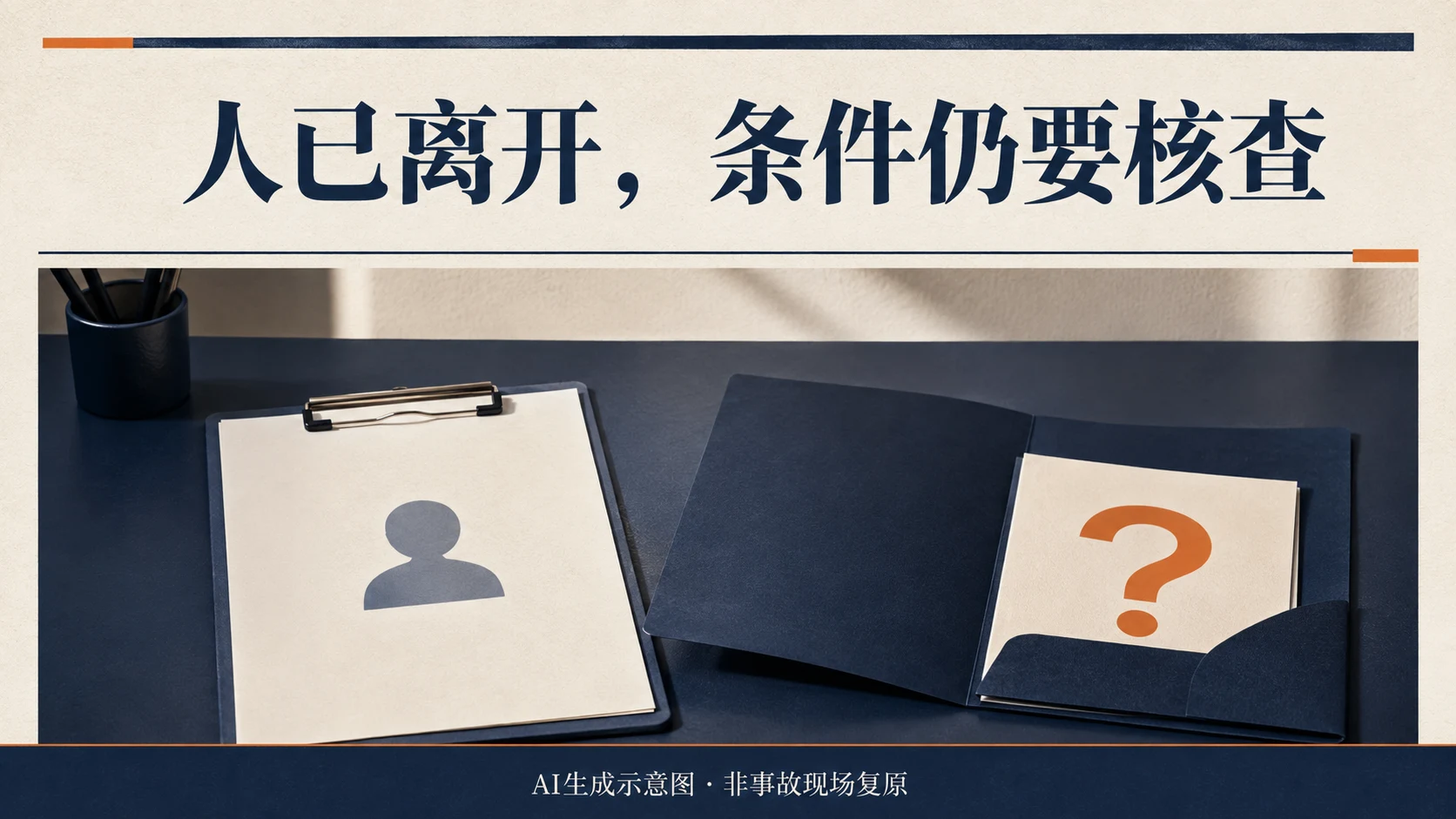 人员状态记录与待核查整改资料分开的桌面示意,AI生成,非事故现场复原
