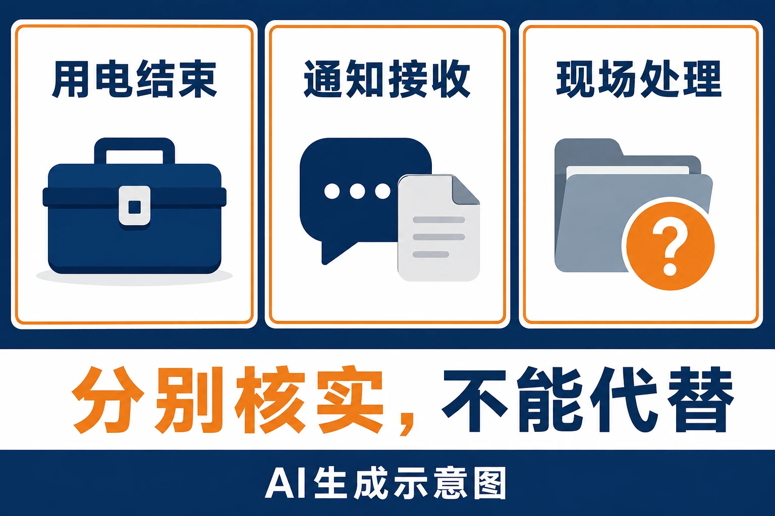 用电结束、通知接收与现场处理三个不同状态,AI生成示意图。