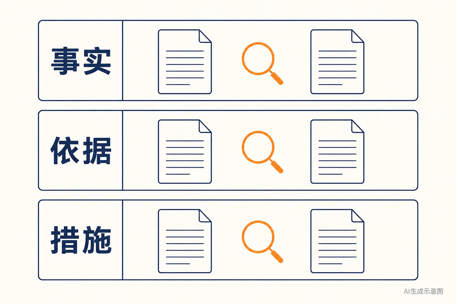 事实、依据、措施三类问题分别对照核查,AI生成示意图