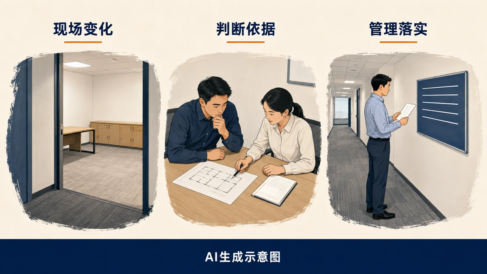 AI生成示意图:现场变化、判断依据和管理落实分别核对