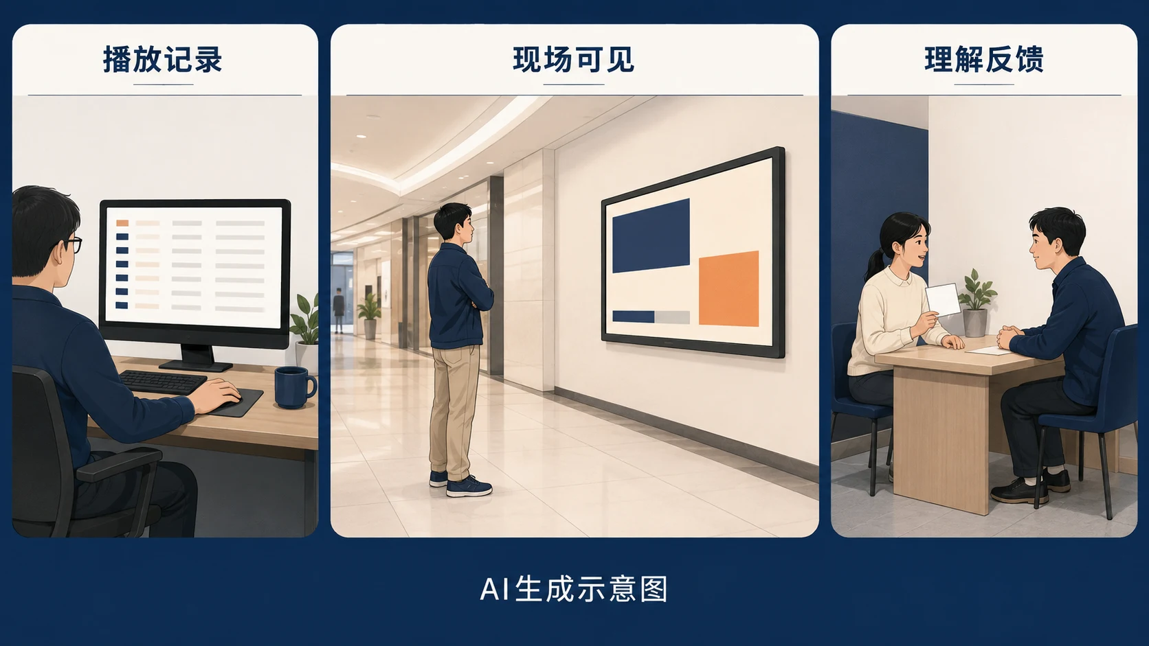 AI生成示意图:播放记录、现场可见和理解反馈是不同的观察内容