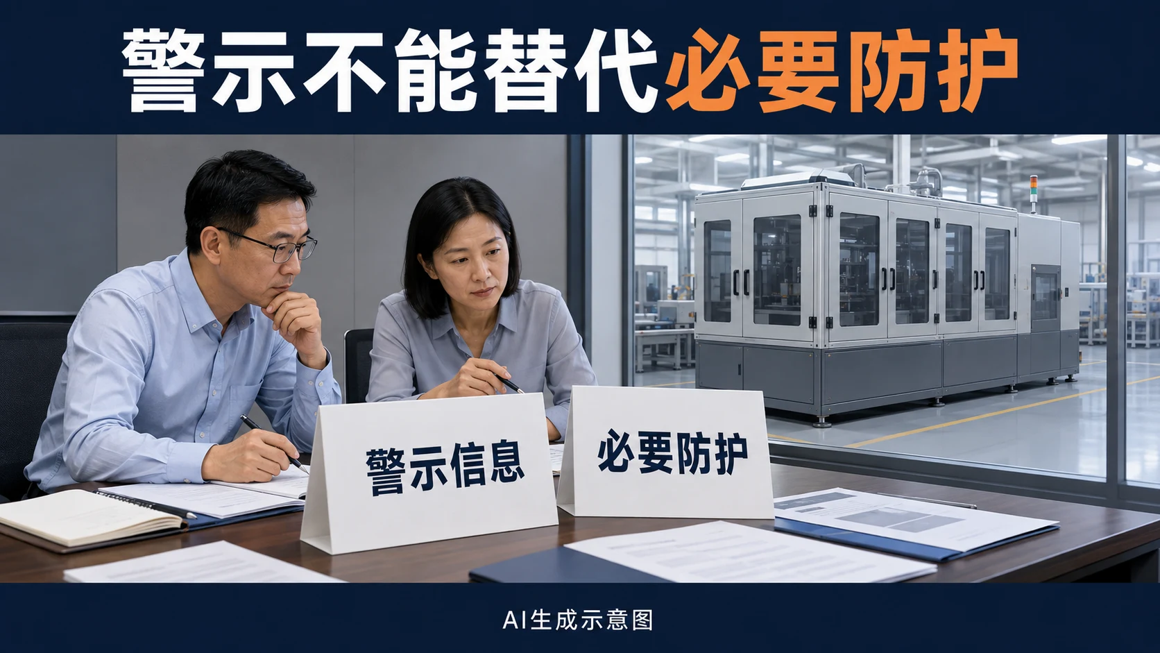 AI生成示意图:管理人员在准备区比较警示信息与设备防护的不同作用