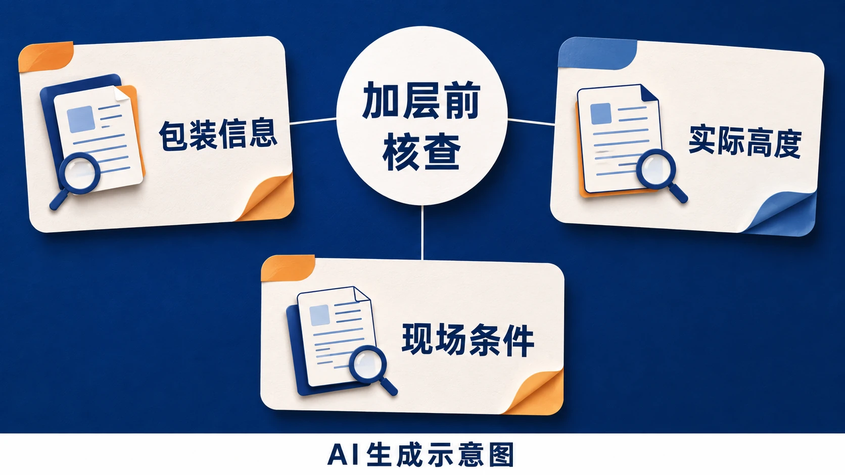 包装信息、实际高度和现场条件三项核查输入示意,AI生成示意图