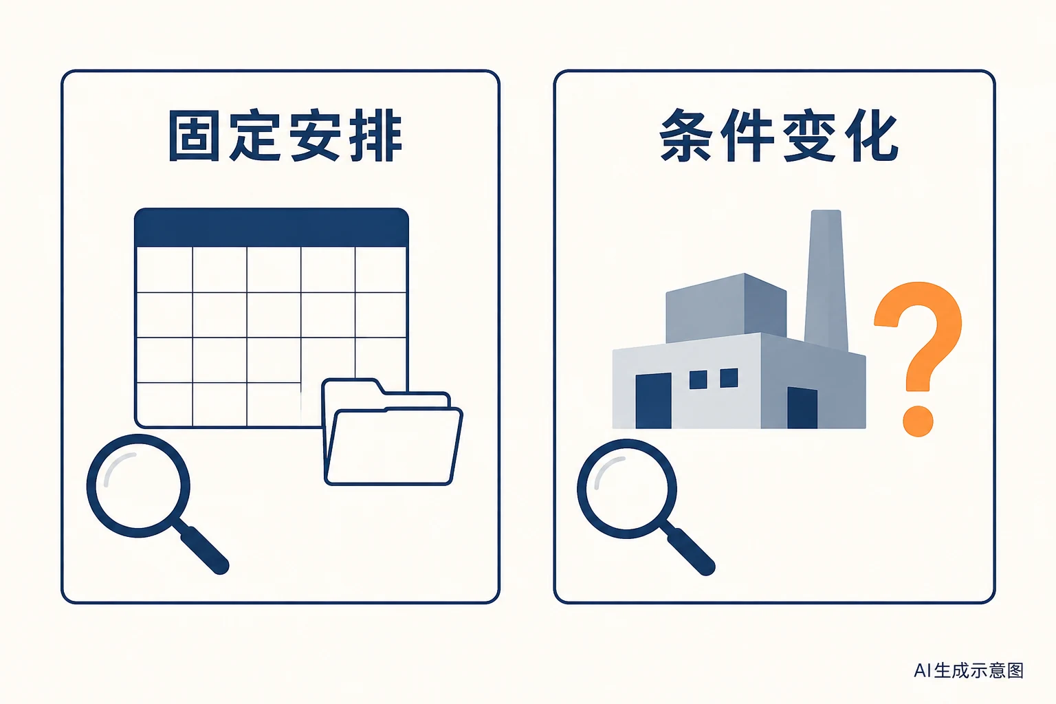 固定安排与条件变化分别核查,AI生成示意图