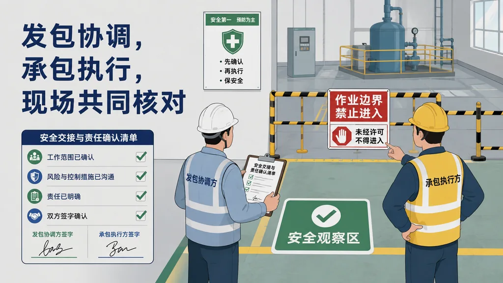 发包协调方和承包执行方在安全观察区外核对责任清单与作业边界