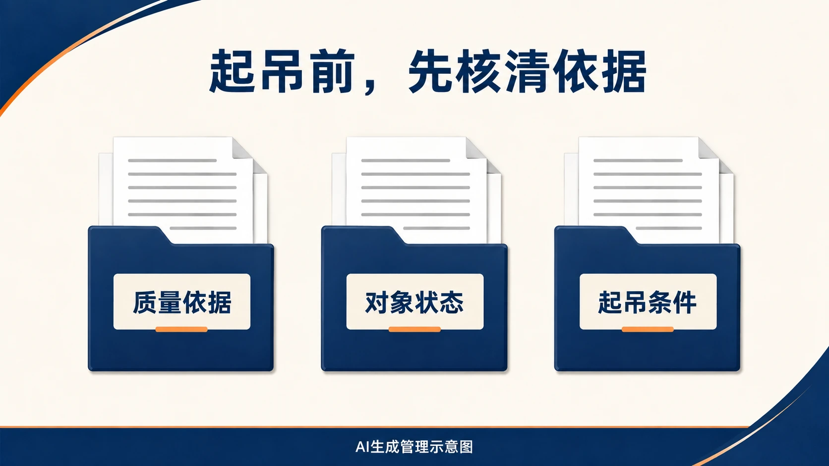 质量依据、对象状态和起吊条件核查资料,AI生成管理示意图