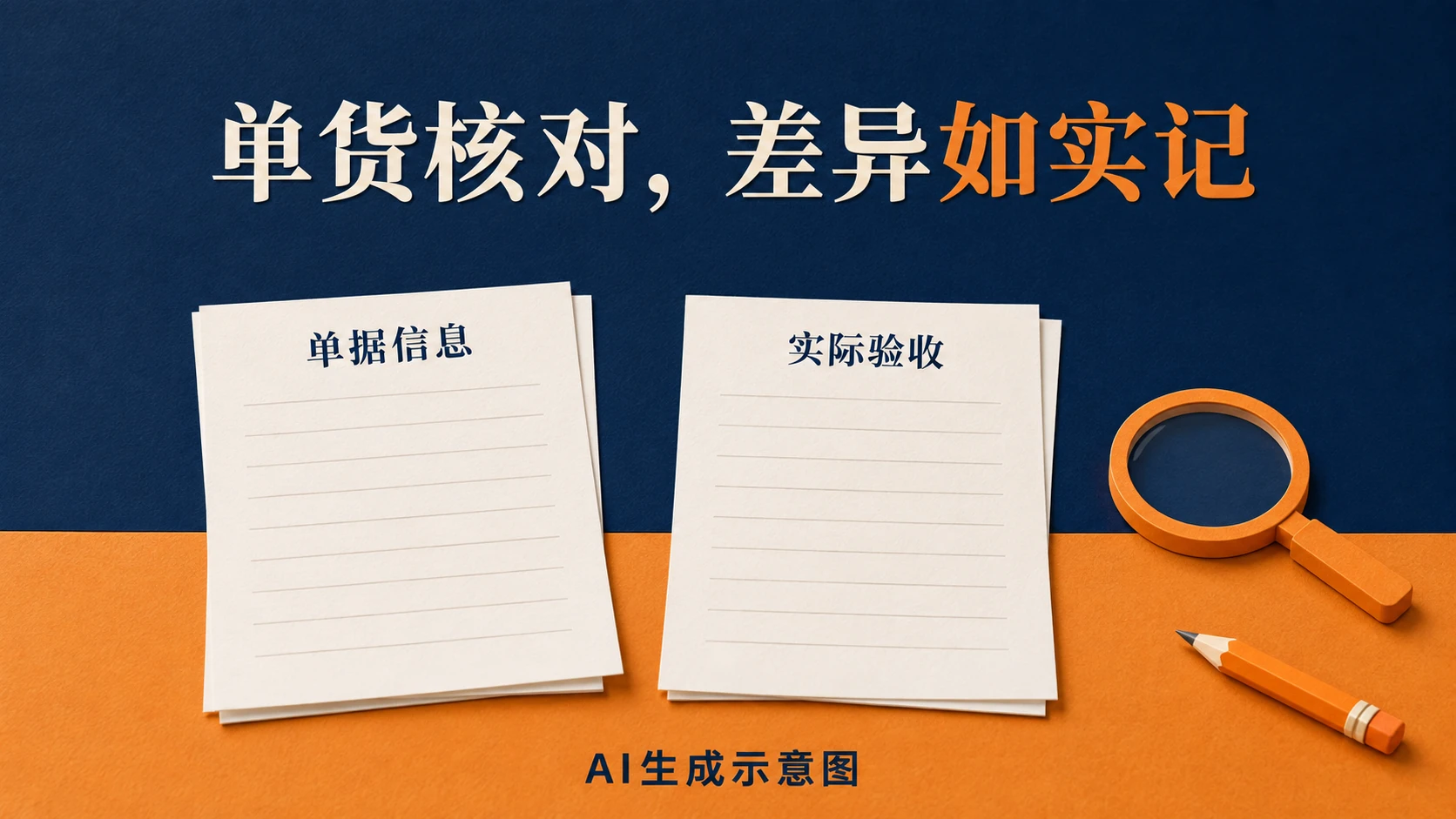 单据信息和实际验收结果分开记录的资料示意,AI生成示意图