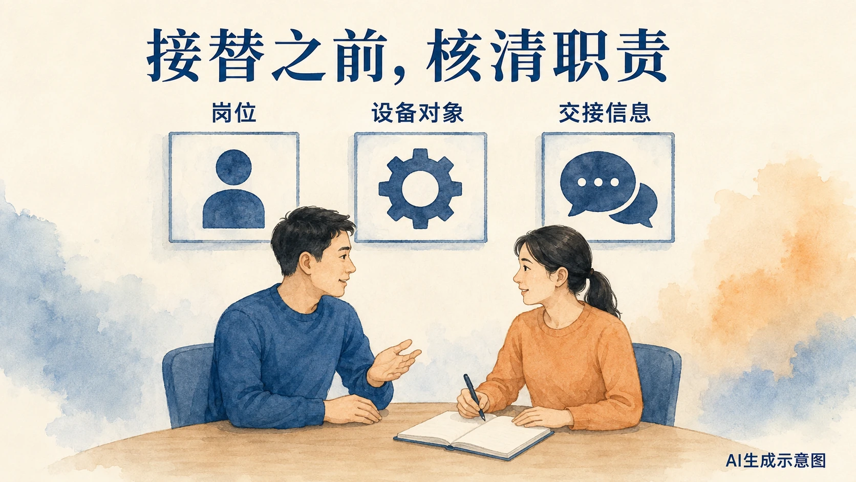 AI生成示意图:岗位和状态交接概念。