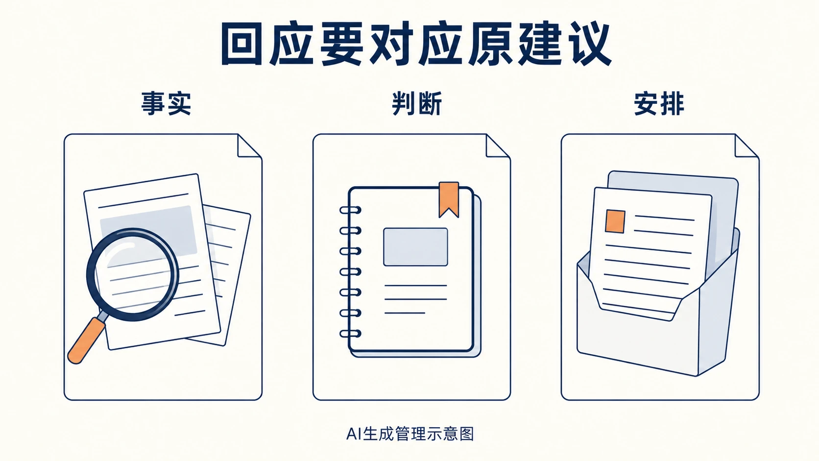 建议事实、研究判断与回应安排分别核对,AI生成管理示意图