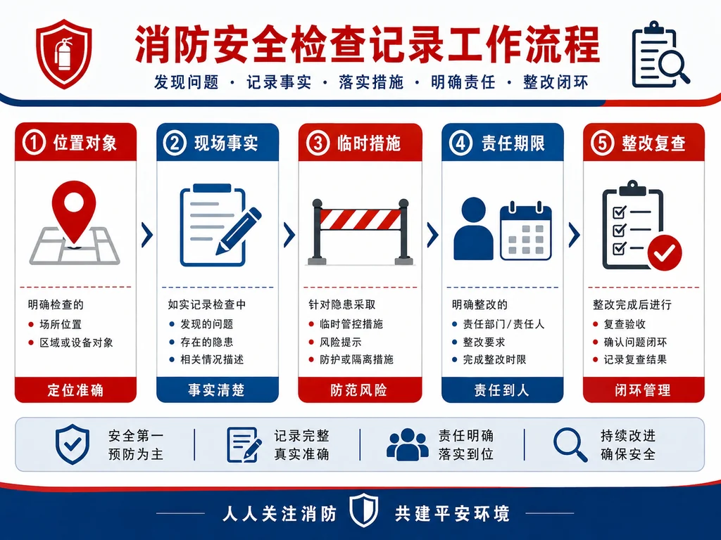 防火检查记录位置事实临时措施责任期限整改复查字段示意图