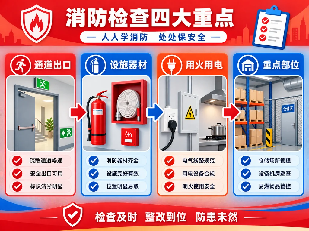 消防巡查表通道出口设施器材用火用电重点部位四栏示意图