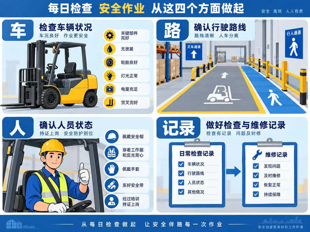 叉车日检车况路线人员记录四对象现场核查示意图