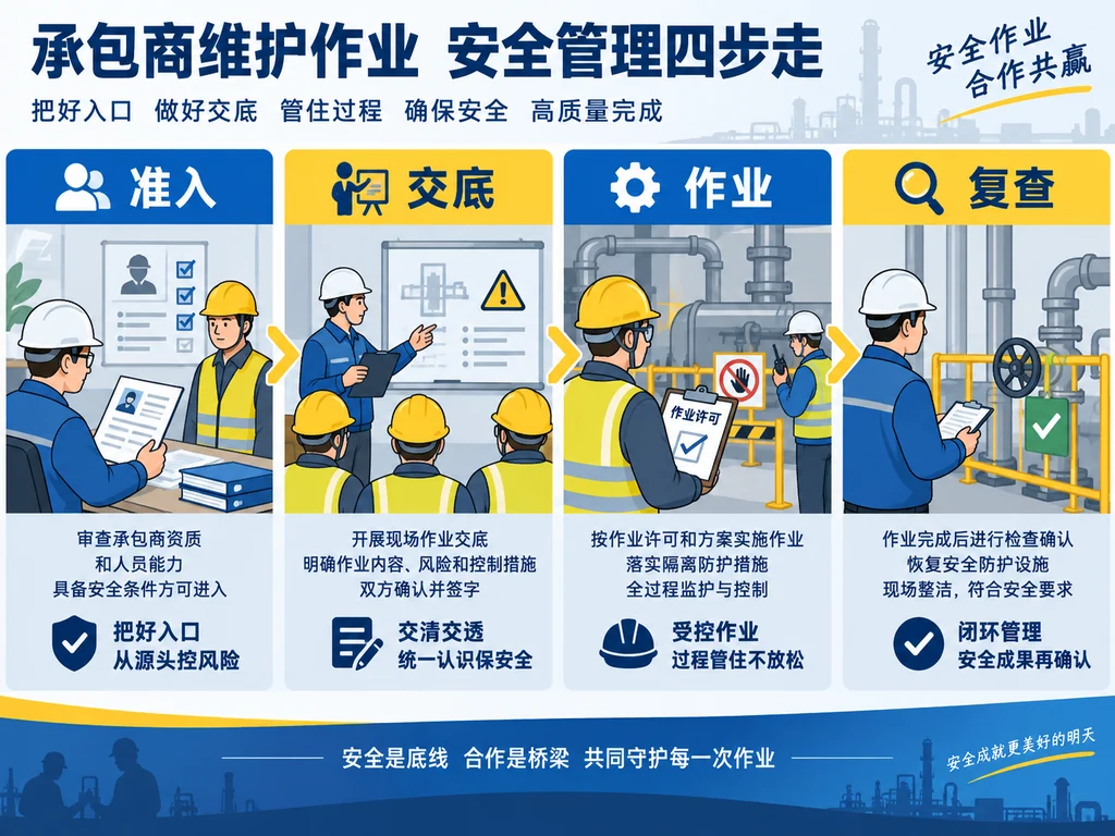 承包商准入交底作业复查四个检维修安全管理节点示意图
