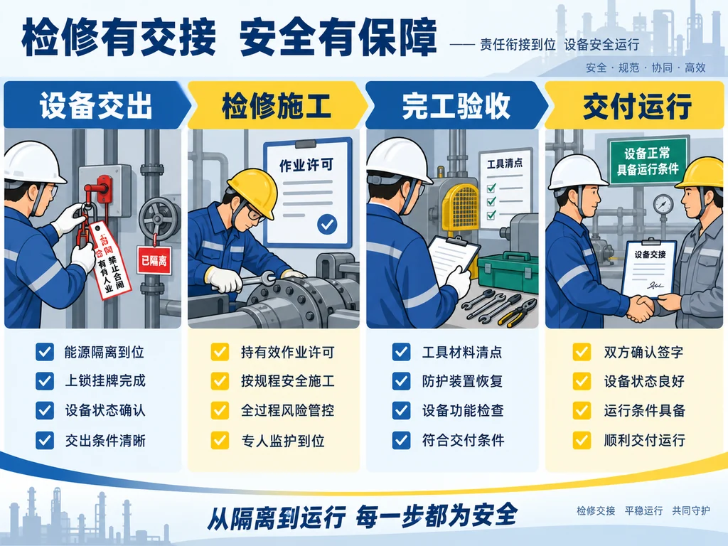 设备交出检修施工完工验收交付运行四段恢复条件核查示意图