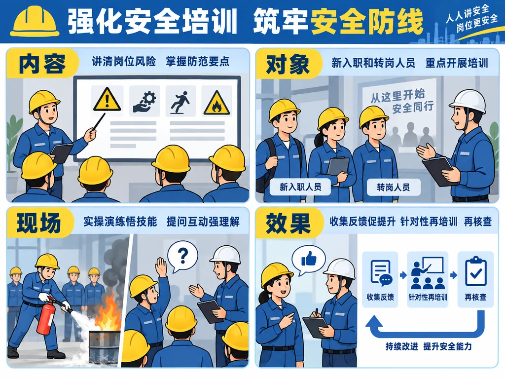 安全培训内容对象现场效果四项检查闭环示意图