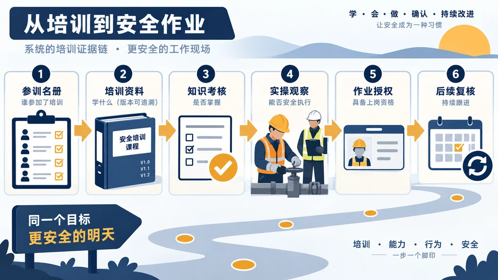 安全员在班组培训现场结合岗位风险和应急路线进行抽问