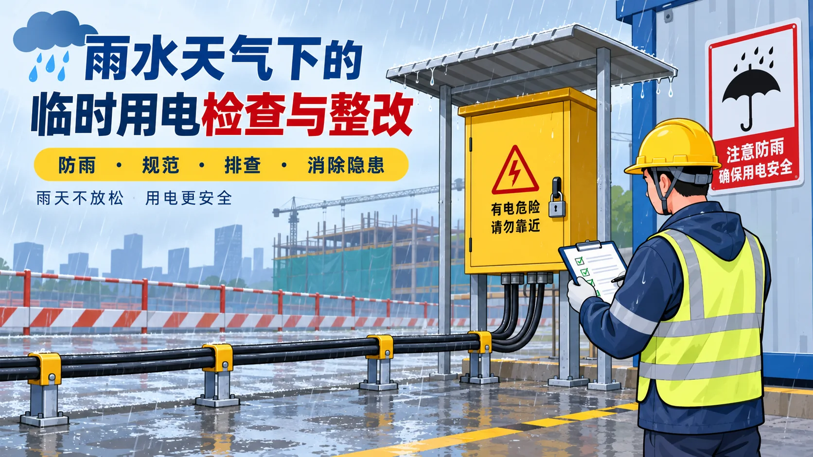 雨天临时用电配电箱防护复查示意图