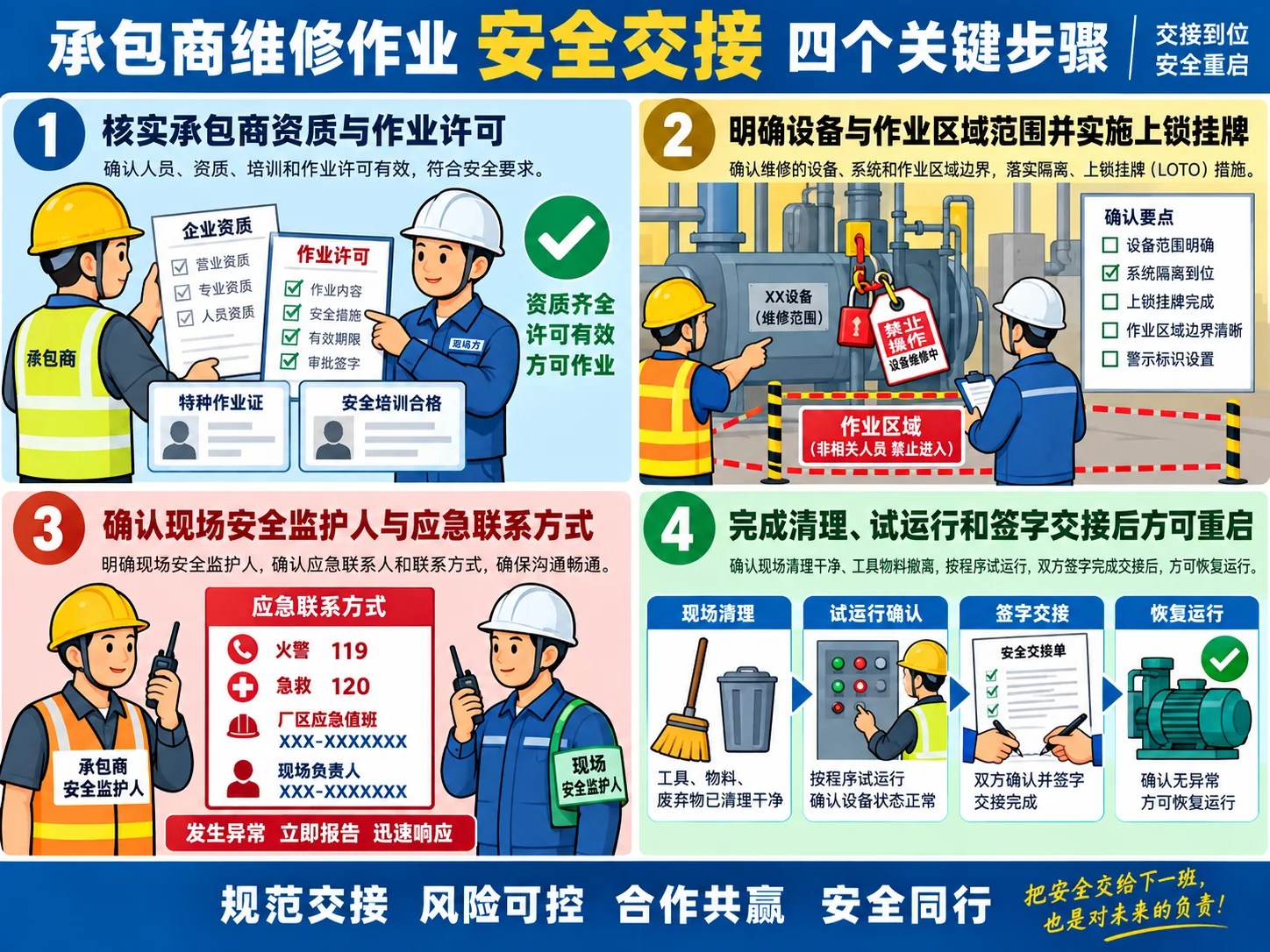 承包商检维修四步安全交接示意图