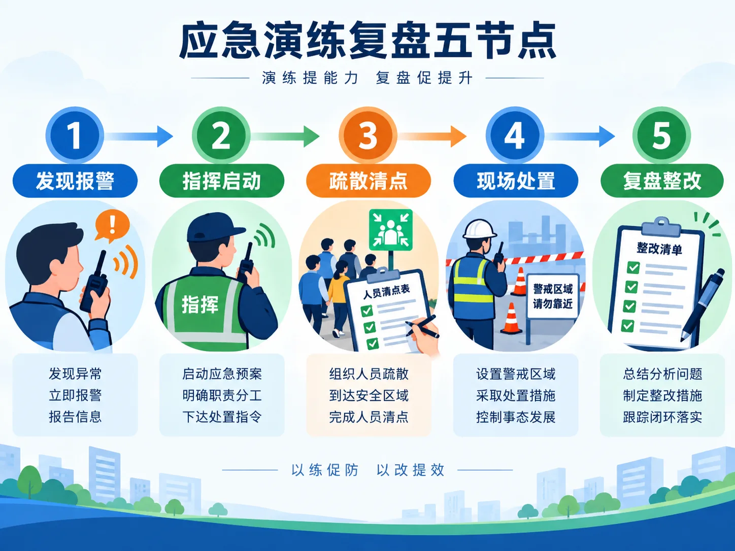 应急演练复盘五节点示意图