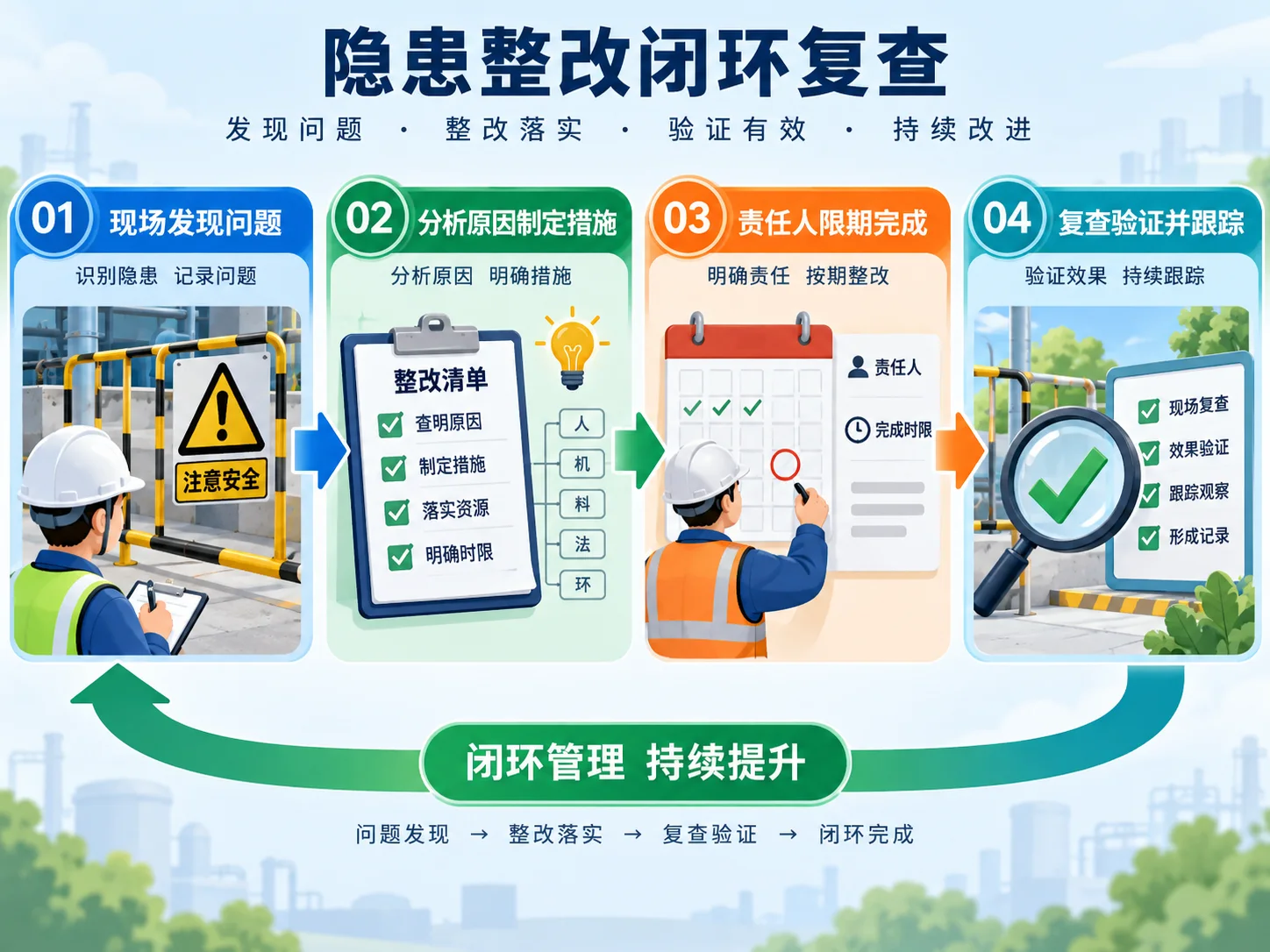 隐患整改闭环复查四步示意图