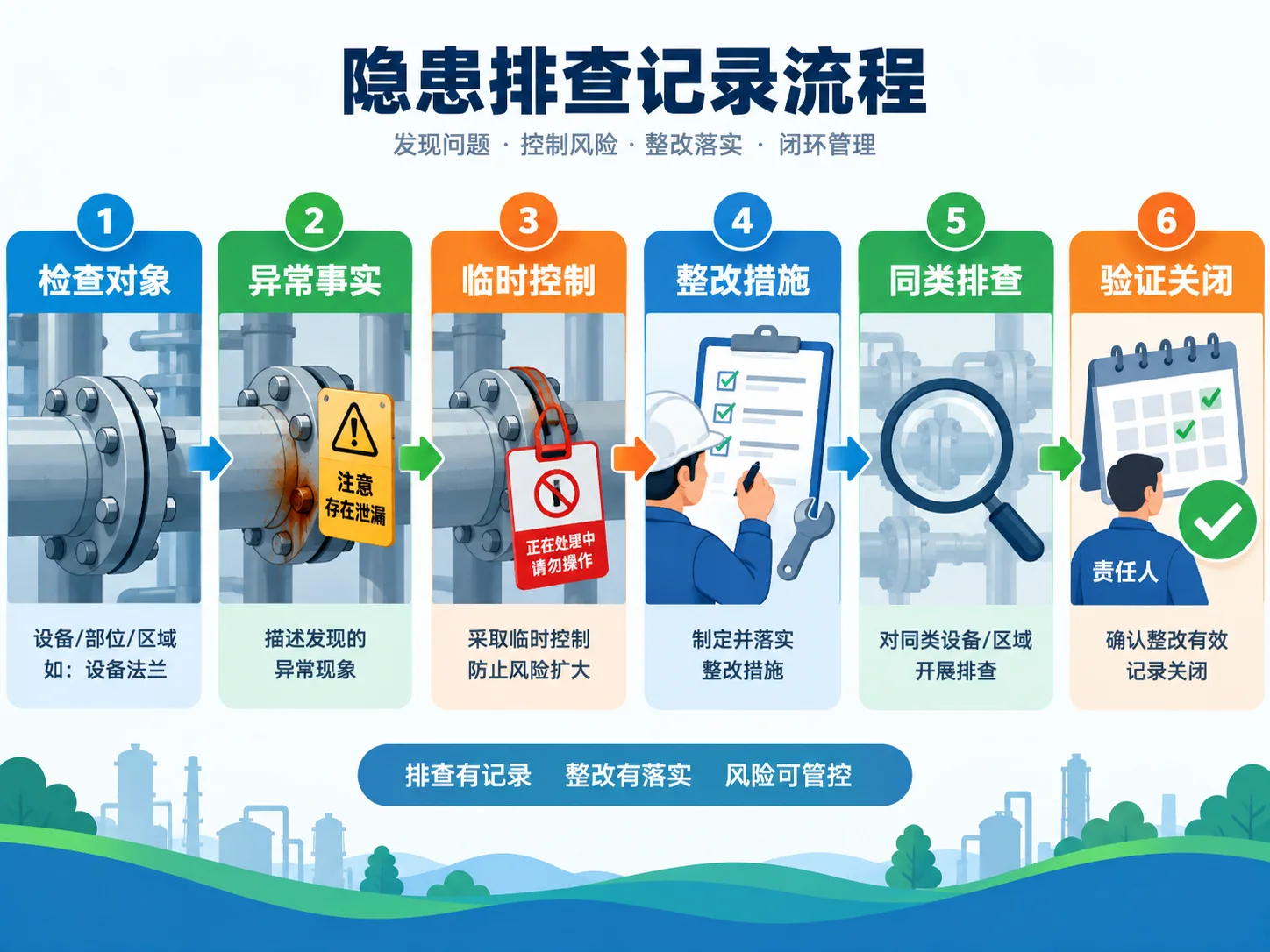 隐患排查记录六字段流程示意图