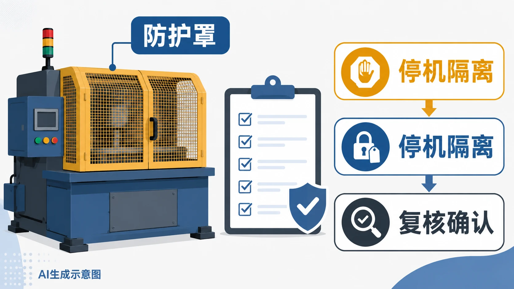 AI生成示意图:机械设备防护罩与点检整改