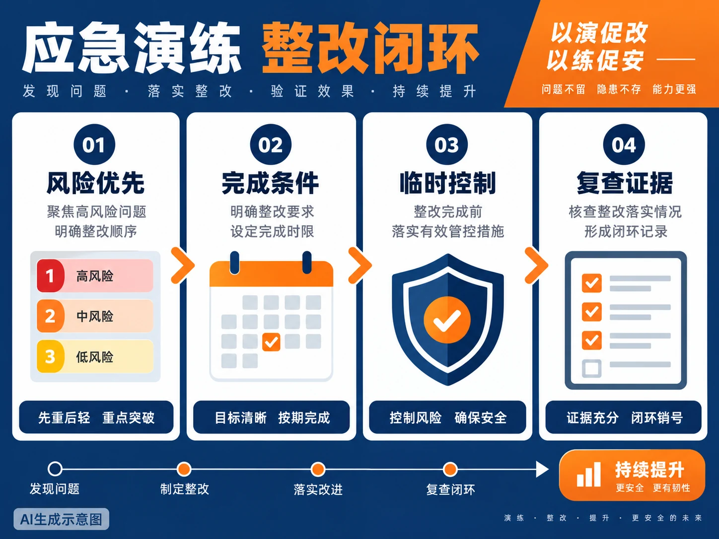 AI生成示意图：检查要点和整改闭环示意。
