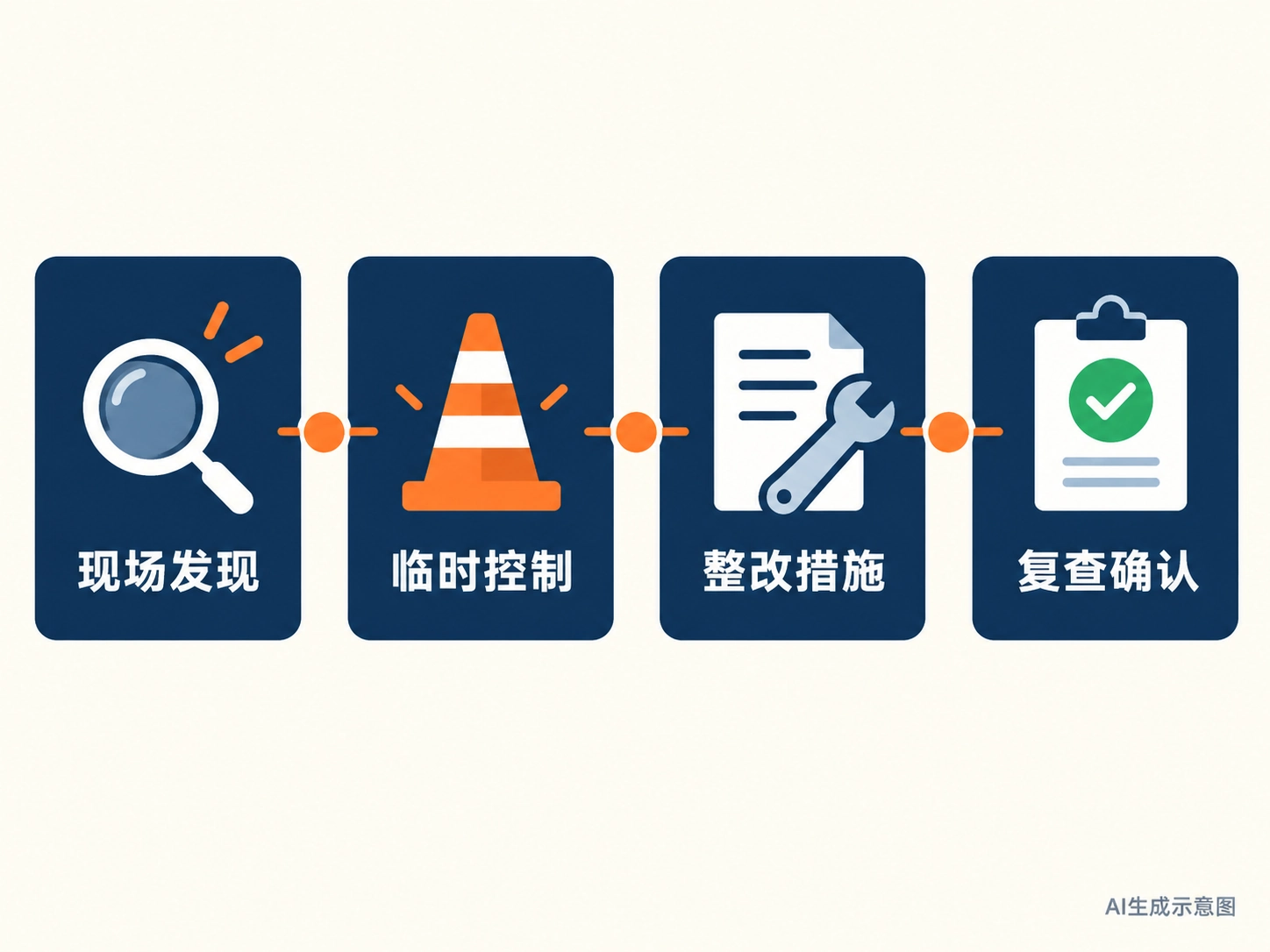 问题对象、控制措施、责任期限、复查结果的AI生成示意图