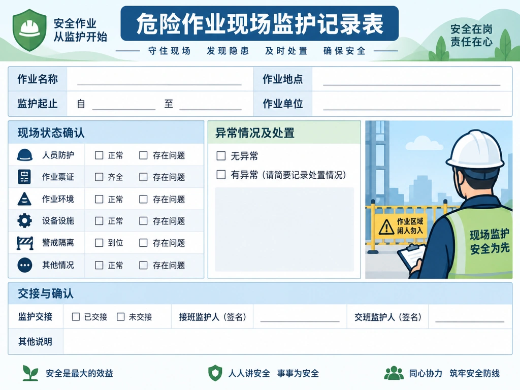 危险作业现场监护记录表示意图