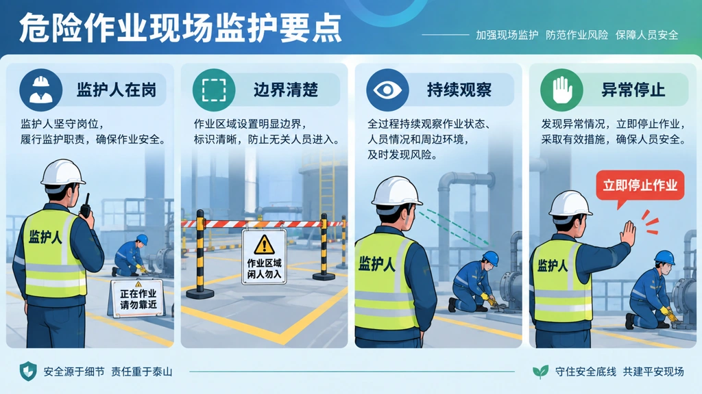 危险作业现场监护四项要点示意图