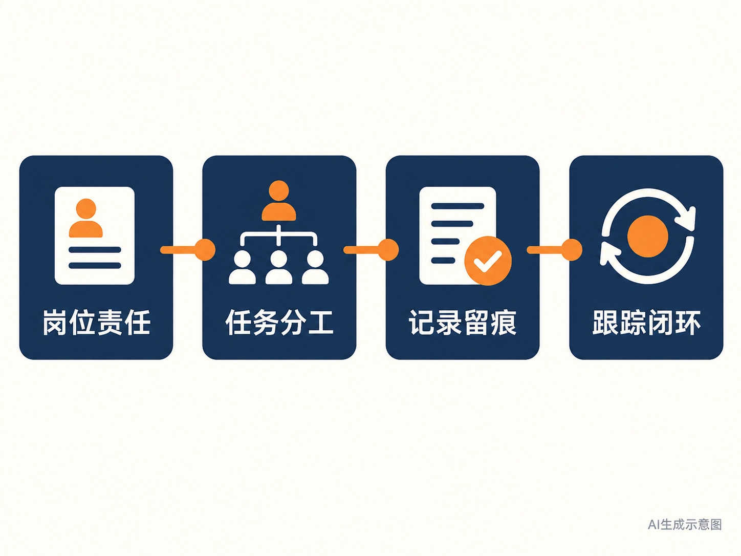 岗位职责、任务分工、记录留痕和跟踪闭环的流程信息图,AI生成示意图