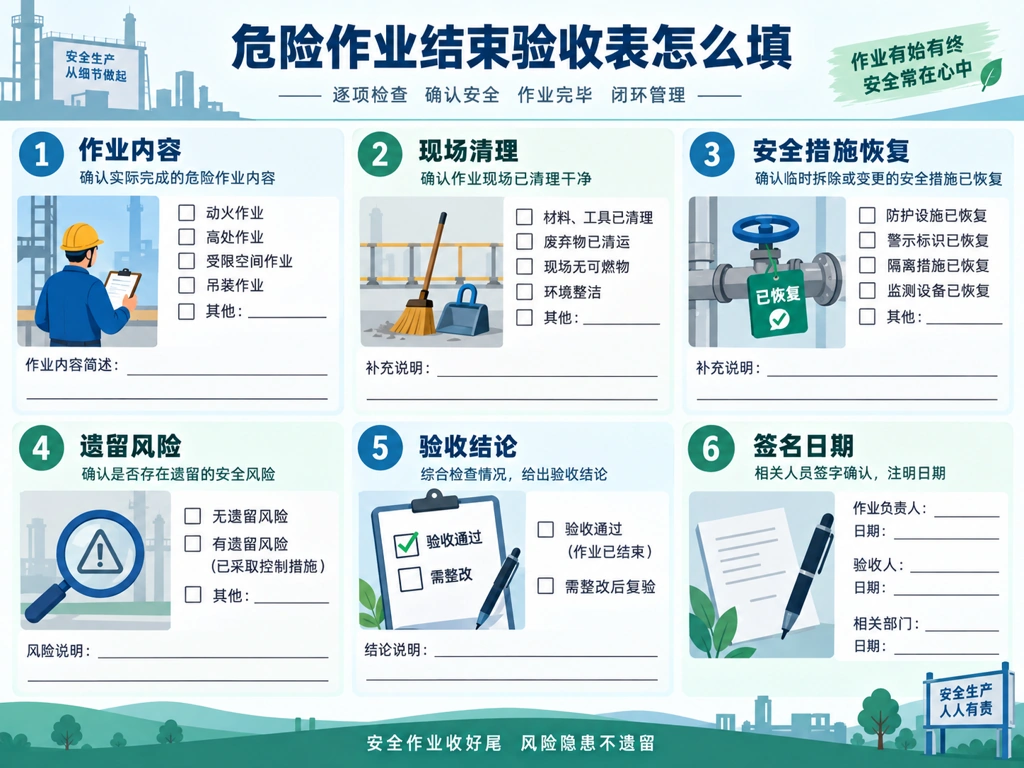 危险作业结束验收表填写示意图