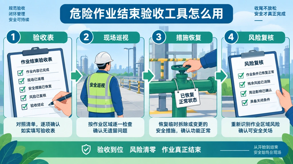危险作业结束验收工具四步示意图