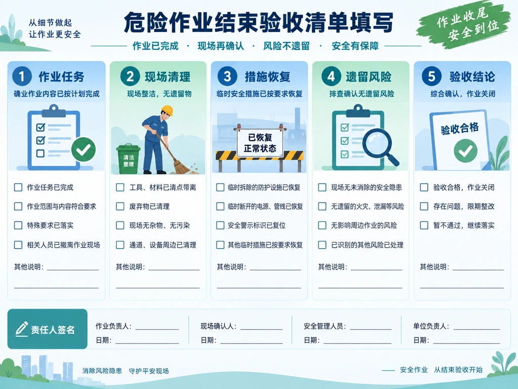 危险作业结束验收清单填写示意图