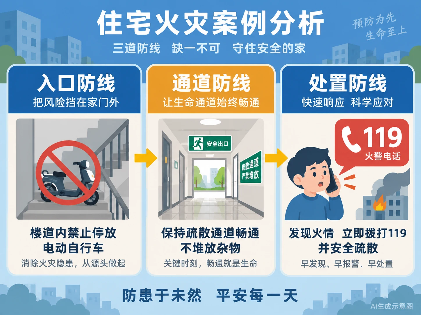 AI生成示意图:入口、通道、处置三道防线复盘流程