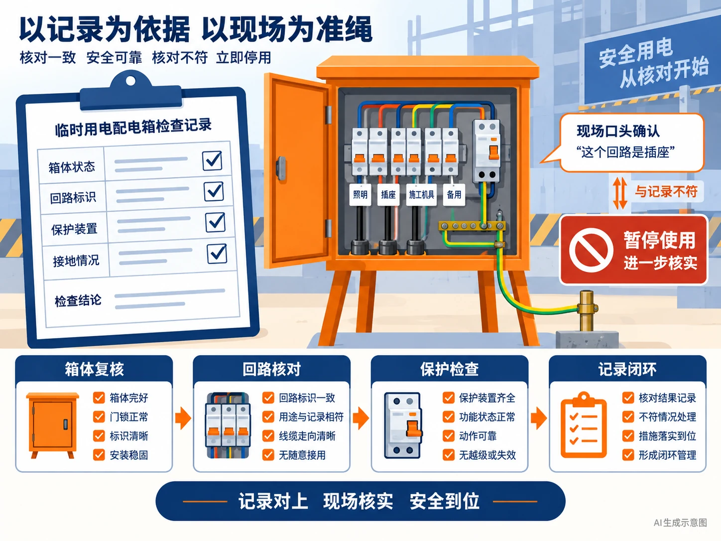 临时配电箱设备对应与检查记录的示意图,AI生成示意图