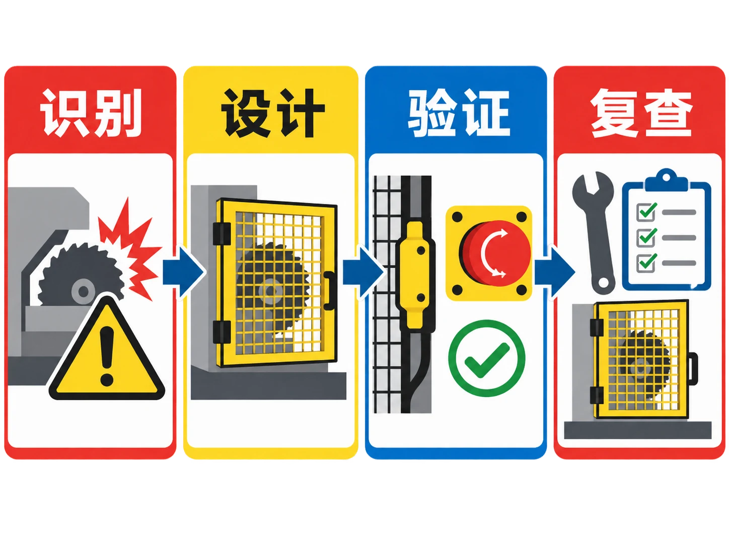 AI生成示意图:风险识别、措施设计、功能验证、持续复查闭环