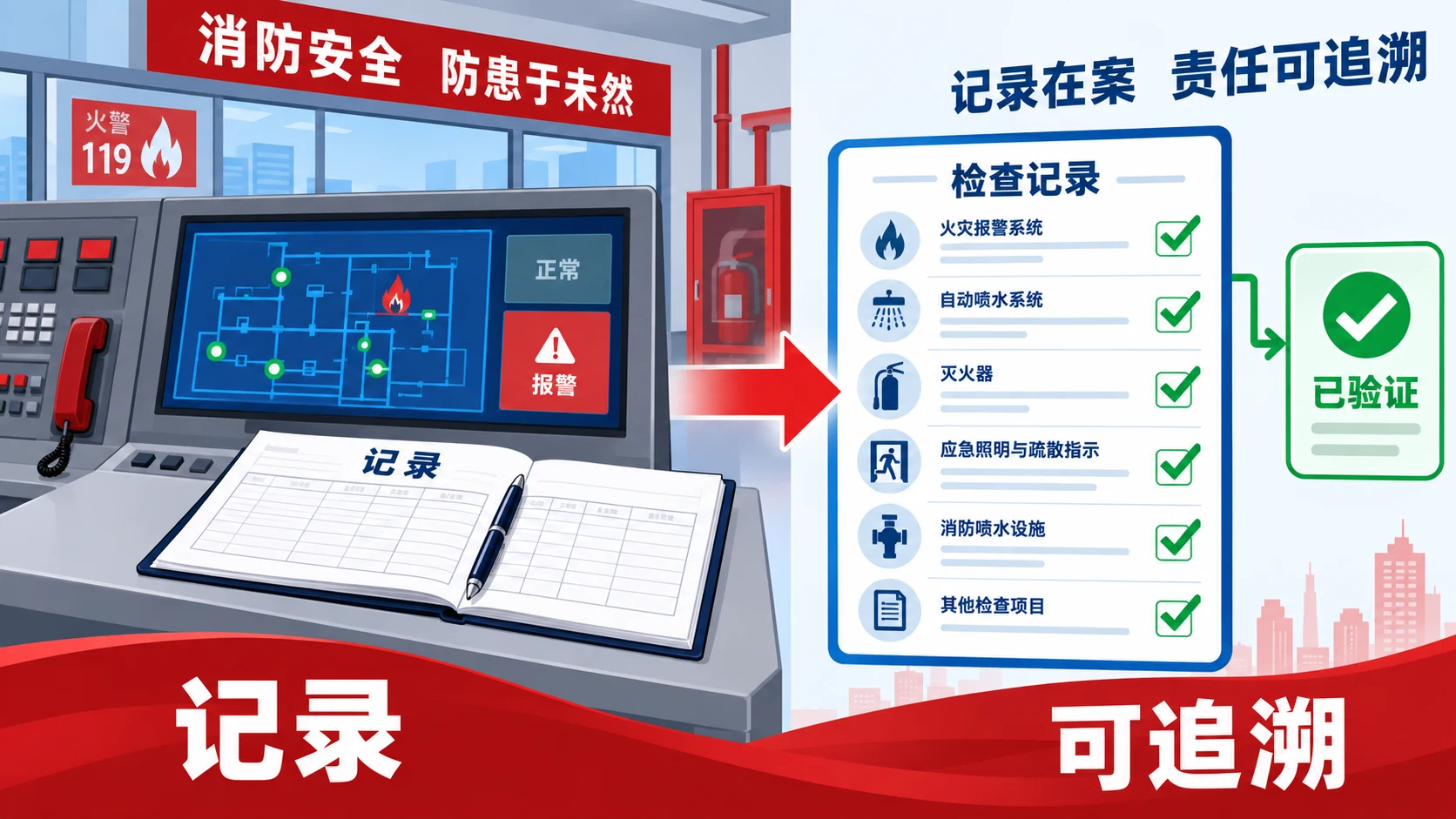 AI生成示意图:消防控制室值班记录与真实状态对应