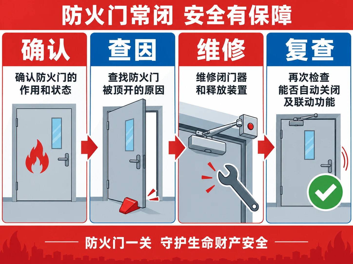 AI生成示意图:确认用途、查找原因、维修联动、复查关闭闭环