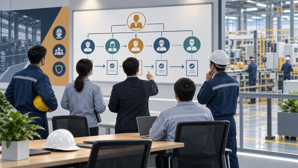 AI生成示意图：管理人员与一线岗位共同核对安全责任分工和流程